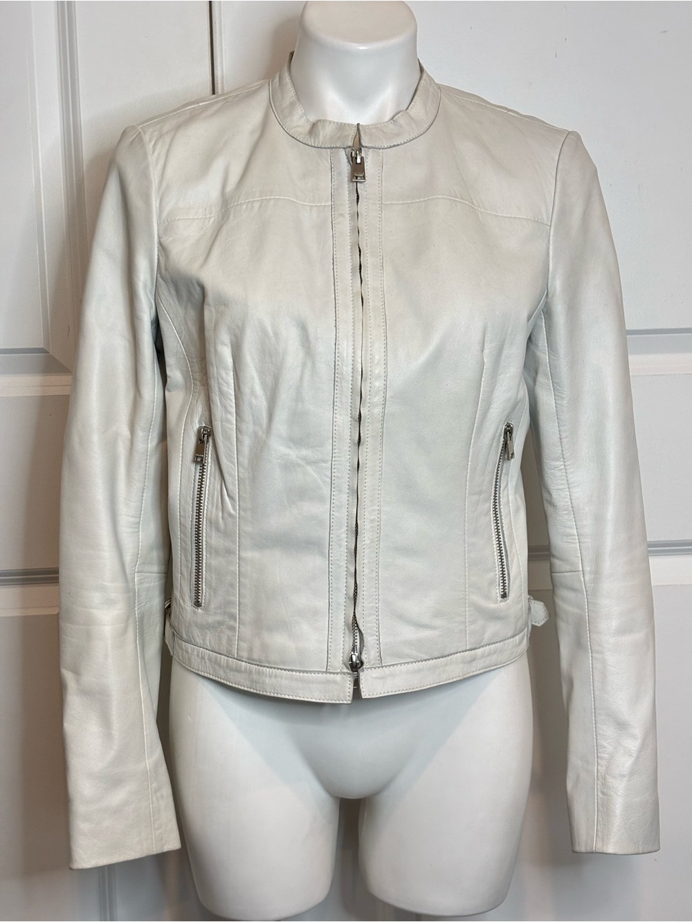 Lamarque White Front Zip Leather Jacket S